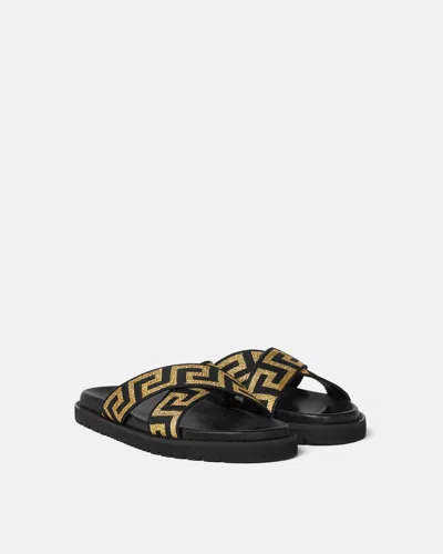 Versace Greca-motif Crossover-strap Sandals In Black