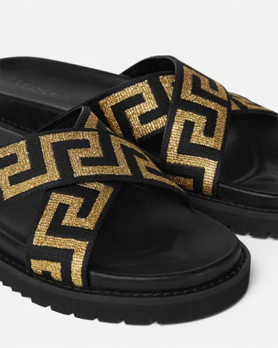 Versace Greca-motif Crossover-strap Sandals In Black