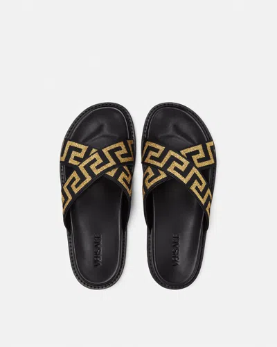 Versace Greca-motif Crossover-strap Sandals In Black
