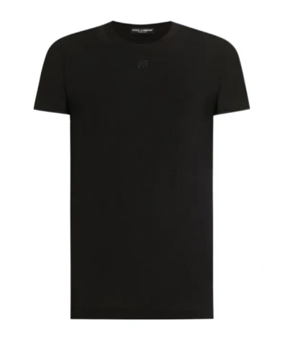 Dolce & Gabbana Embroidered Basic Short-sleeved T-shirt In Black