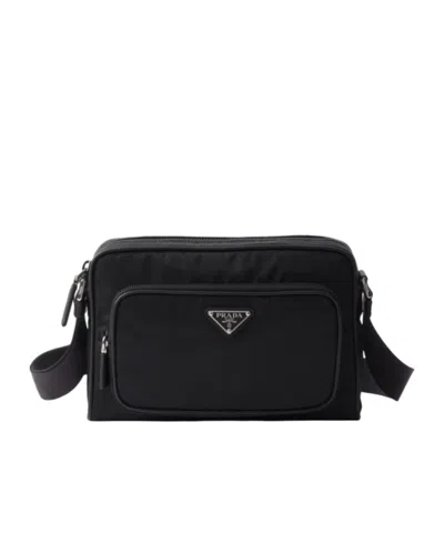 Prada Small Shoulder Bag With Adjustable Strap And Front Zip Pocket In Black