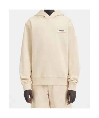 Jacquemus Light Beige Hooded Sweatshirt With Minimalist Design In Neutral