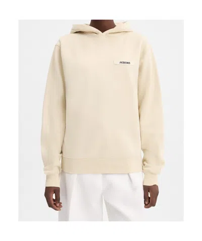 Jacquemus Light Beige Hooded Sweatshirt With Minimalist Design In Neutral