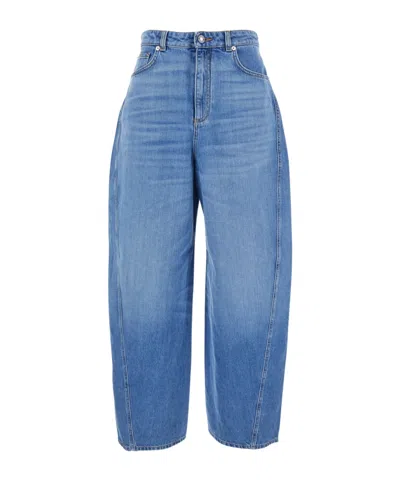 Givenchy Blue Jeans With Logo Patch On The Rear And Wide Leg In Denim Woman In Blue