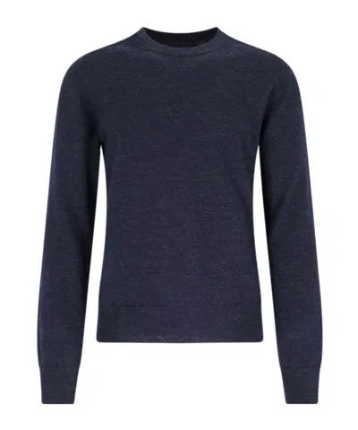 Maison Margiela Crewneck Sweater With Ribbed Cuffs And Elbow Patches In Blue