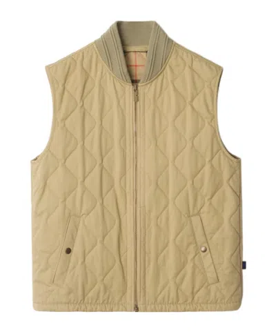 Burberry Quilted Vest Ribbed Collar Sleeveless In Brown