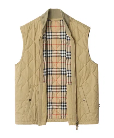 Burberry Quilted Vest Ribbed Collar Sleeveless In Brown