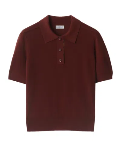 Burberry Bordeaux Wool Polo Shirt In Burgundy