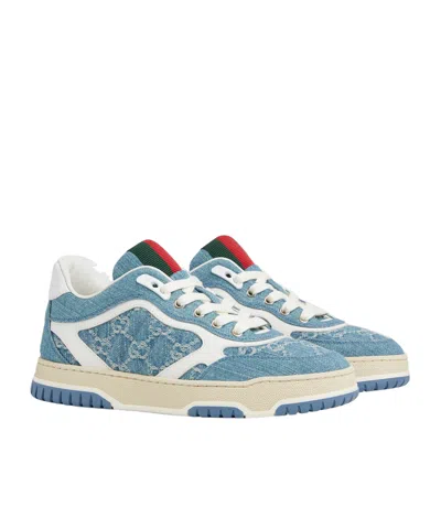 Gucci Denim Sneakers With Monogram Pattern In Blue