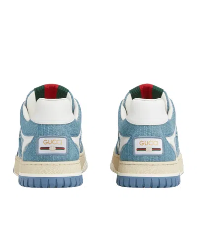 Gucci Denim Sneakers With Monogram Pattern In Blue