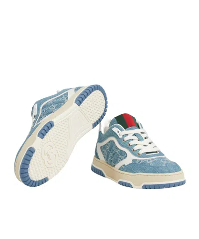 Gucci Denim Sneakers With Monogram Pattern In Blue