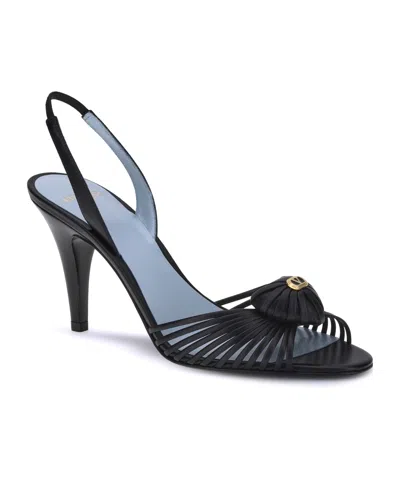 Valentino Black Slingback Leather Woven Heart Heeled Sandals In Black