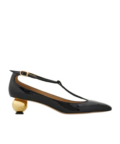 Ferragamo Black Patent T-strap Décolleté In Black