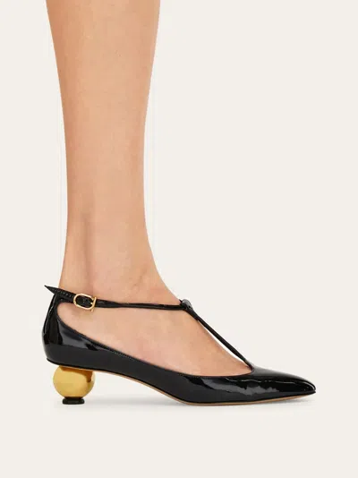 Ferragamo Black Patent T-strap Décolleté In Black