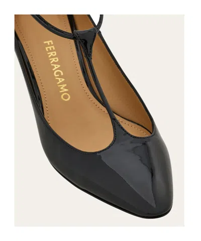 Ferragamo Black Patent T-strap Décolleté In Black