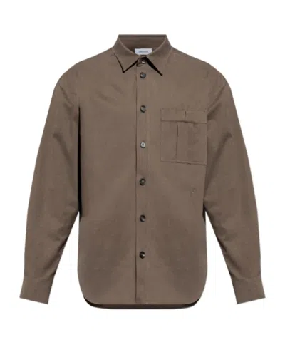 Ferragamo Patched Pocket Long-sleeved Shirt In Brown