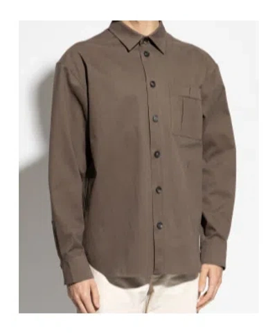Ferragamo Patched Pocket Long-sleeved Shirt In Brown