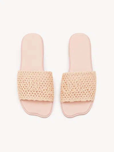 Chloé Soleil Crochet Slide Sandals In Nude
