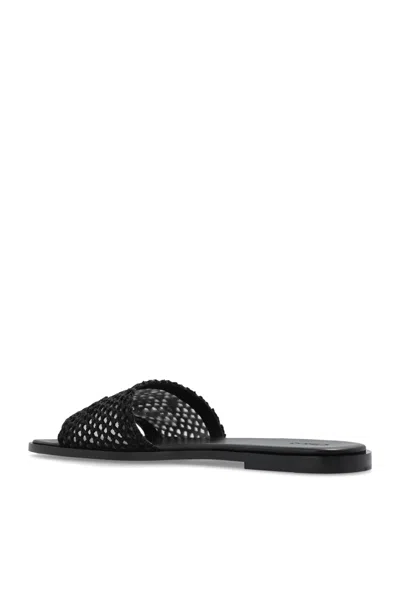 Chloé Soleil Woven Strap Flat Sandals In Black