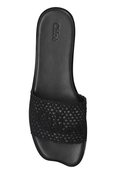 Chloé Soleil Woven Strap Flat Sandals In Black