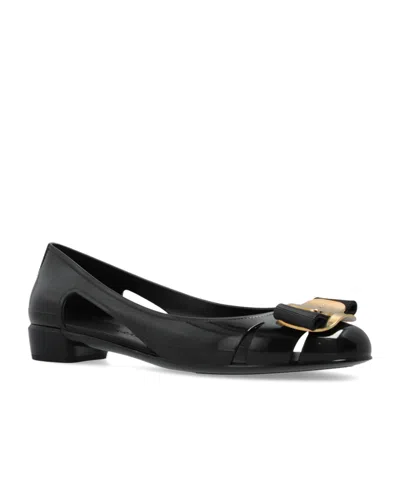 Ferragamo Vara Bow Jelly Cut-out Ballerina Pumps In Nero