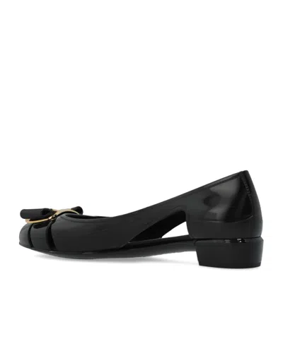 Ferragamo Vara Bow Jelly Cut-out Ballerina Pumps In Nero