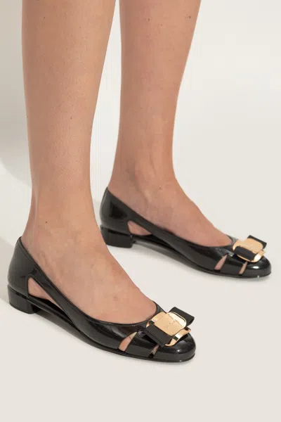 Ferragamo Vara Bow Jelly Cut-out Ballerina Pumps In Nero