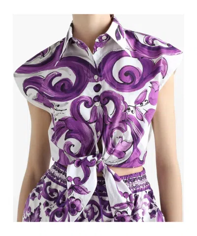 Dolce & Gabbana Purple Majolica Print Poplin Shirt Dolce E Gabbana