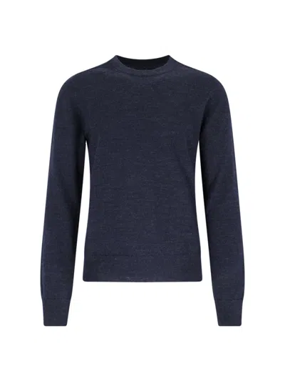 Maison Margiela Crewneck Sweater With Ribbed Cuffs And Elbow Patches In Blue