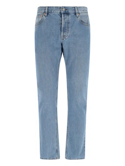 Gucci Web-stripe Tapered Jeans In Clear Blue