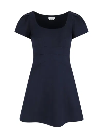 Alexander Mcqueen Short Dress With Short Gathered Sleeves In Blue