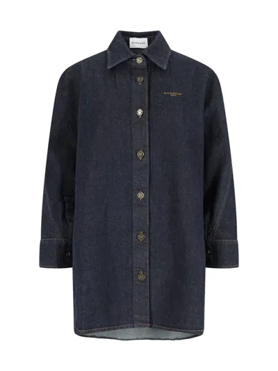 Givenchy Collared Neck Structured Long Sleeves Top In Blue