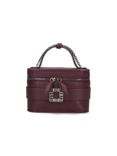 Roger Vivier Leather Vanity Bag Bordeaux With Rhinestone Buckle In Purple