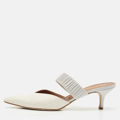 Pre-owned Malone Souliers White/purple Raffia And Leather Maisie Mules Size 41