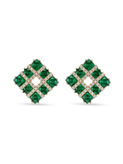 Eye Candy Los Angeles Women's Luxe Abigail Goldtone & Cubic Zirconia Stud Earrings In Green