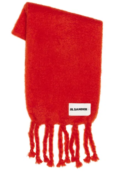 Jil Sander Logo Plain Scarf In Red
