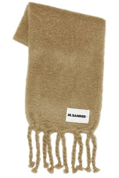 Jil Sander Logo Plain Scarf In Brown
