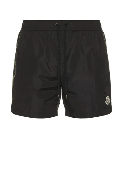 Moncler Logo Patch Swim Shorts With Elastic Waist In Black