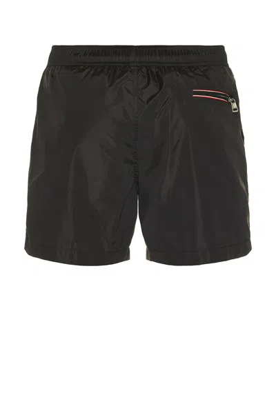 Moncler Logo Patch Swim Shorts With Elastic Waist In Black