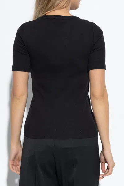 Anine Bing Ribbed Texture Short Sleeved T Shirt With Button Detailing In Black