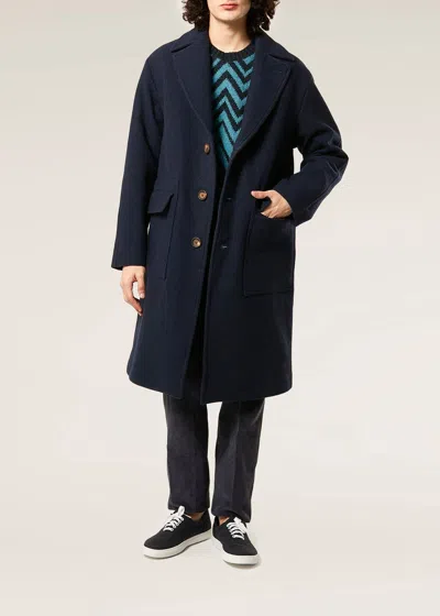 Doppiaa Aamburgo Navy Blue Single-breasted Coat In Blue
