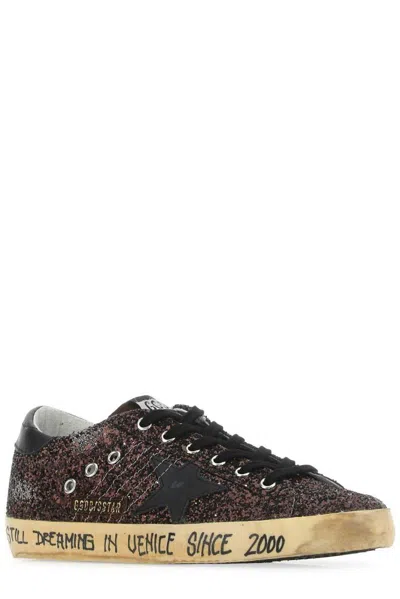 Golden Goose Glitter Star Patch Sneakers With Eyelet Accents In Black