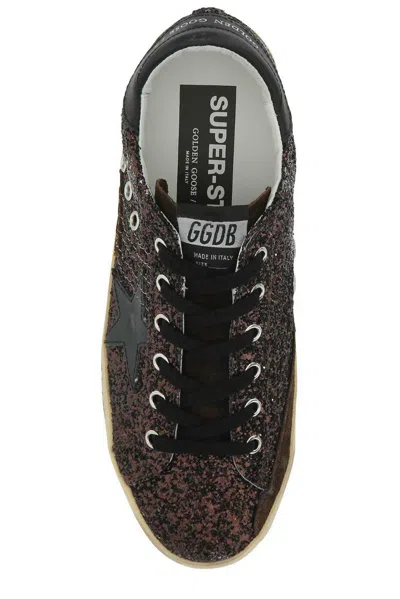 Golden Goose Glitter Star Patch Sneakers With Eyelet Accents In Black