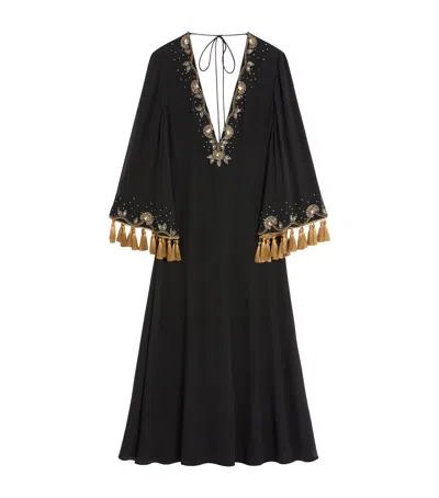 Valentino Embroidered Silk Georgette Midi Dress In Black