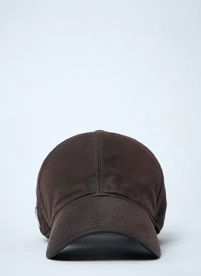 Prada Men Logo Plaque Baseball Cap In Brown