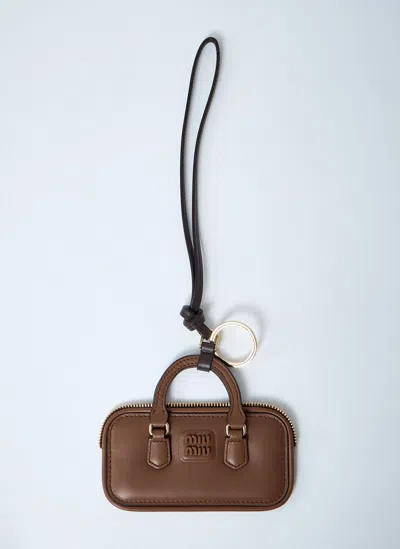 Miu Miu Women Caramel Leather Keyring In Brown