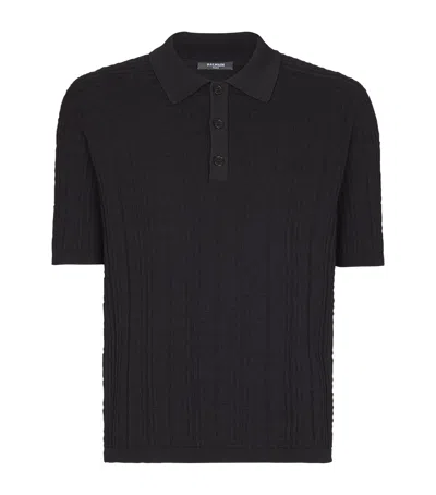 Balmain Textured Black Knitted Polo With Classic Collar