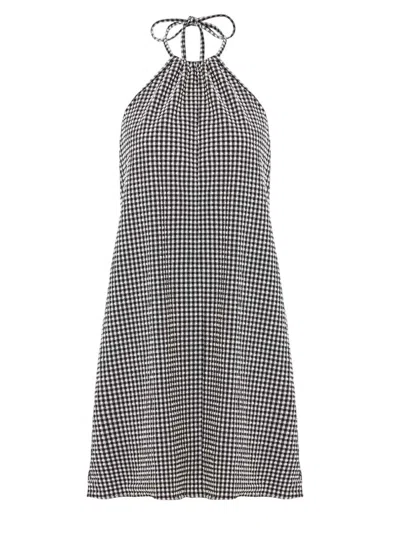 Hunza G Halter Neck A-line Check Dress In Gray