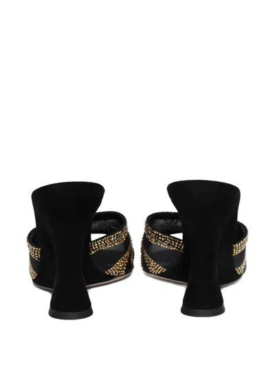 Gianvito Rossi Camoscio Mesh Crystal And Suede Wedge Sandals In Black