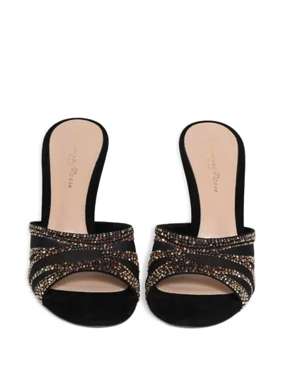 Gianvito Rossi Camoscio Mesh Crystal And Suede Wedge Sandals In Black